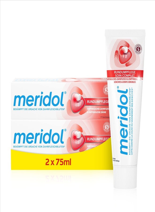 Meridol Toothpaste Complete Protection with Antibacterial Ingredient from BELLE GAGA Soothes Irritated Gums and Sensitive Teeth Fights Plaque Bacteria and Prevents Bleeding Gums (75 X 2) - Image 1